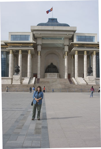In front of the Chinggis Khan memorial, Sukhbaatar Square, Ulaanbaatar