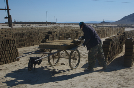 Moving bricks to the kiln, western Mongolia