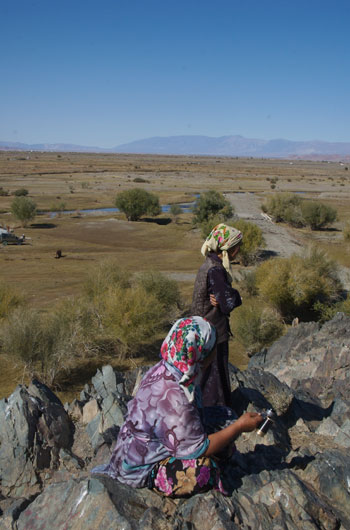 Kazakh women outside of Hovd
