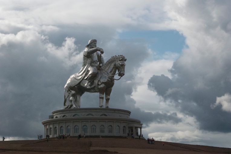Giant Chinggis Khan statue facing towards his birthplace to the east