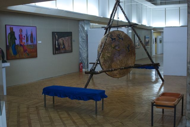 "Deer Drum" leather on wood frame