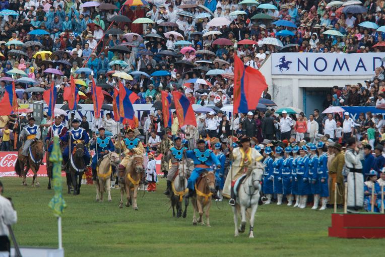 Procession of Mongol national flags