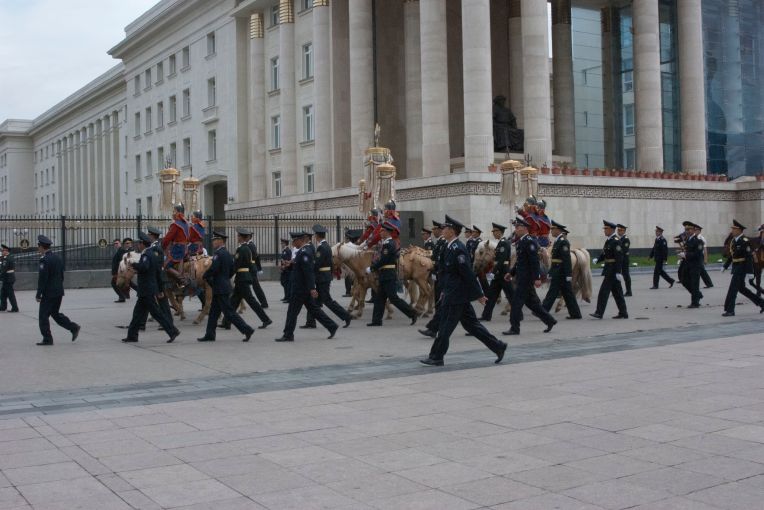 Yak tail standards proceeding around Suhkbaatar Square