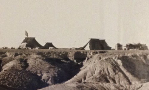 Another photo from the cafe, this one showing the Expedition's camp. The tents are "maikhan" or summer tents, which are lighter and even more portable than the better known felt gers.