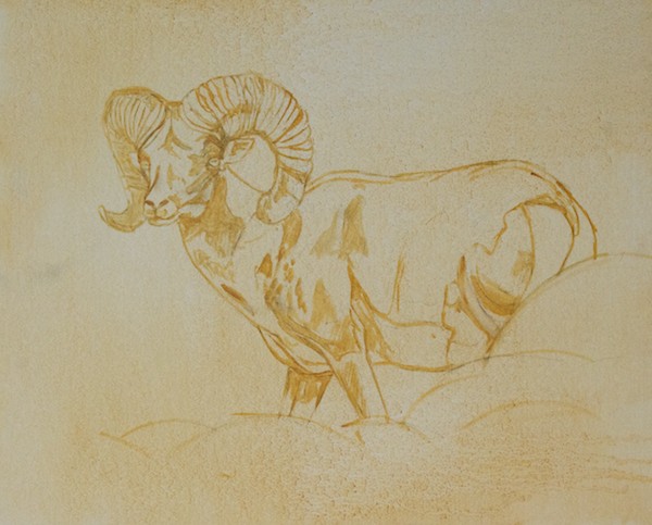 Brush drawing on canvas