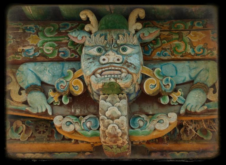 Decorative carving on old temple, Gachen Lama Khiid, Erdenesogt, Khangai Mountains, 2010