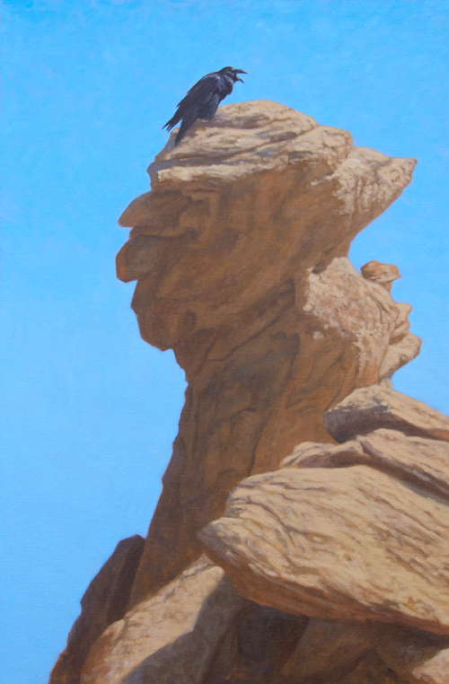 Raven on Big Head Rock, Ikh Nart  oil  30x20"