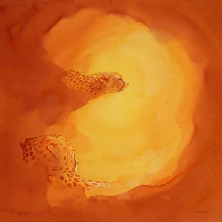 Sun Spots (Cheetahs), acrylic 29x29” by Alison Nicholls 