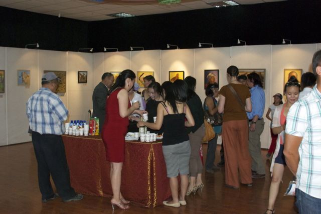 Gathered around the refreshment table