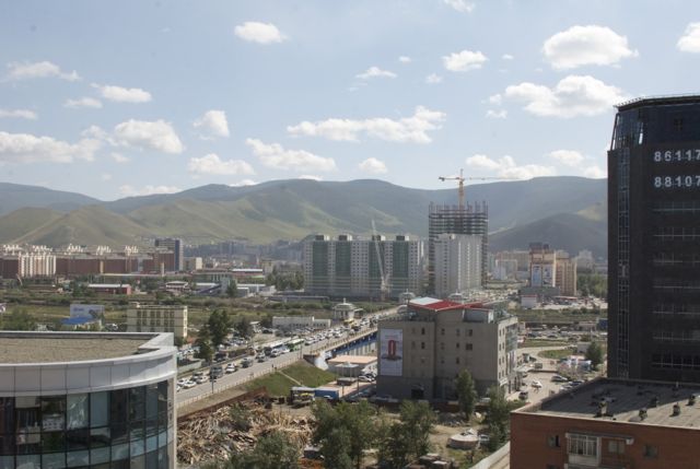 View looking south from my 12th floor room at the Bayangol Hotel