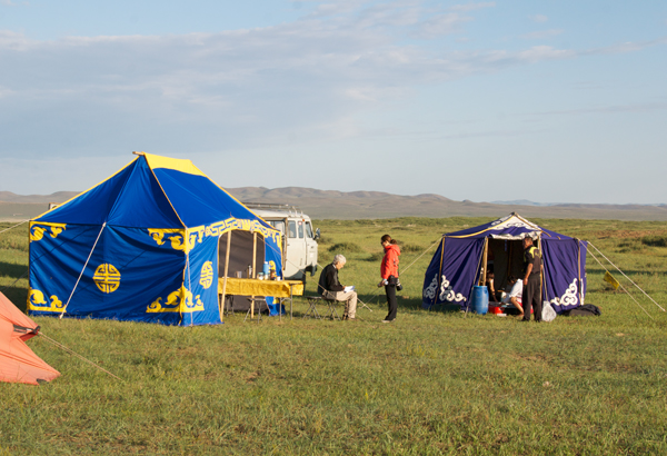 Camp Central at Arburd Sands, cook tent on the right, dining tent on the left