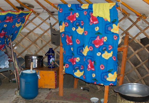 The interior of the ger.