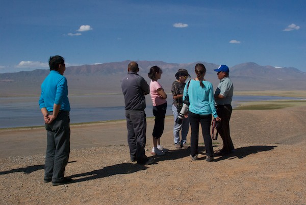 Batsaikhan briefs the group on saiga conservation.