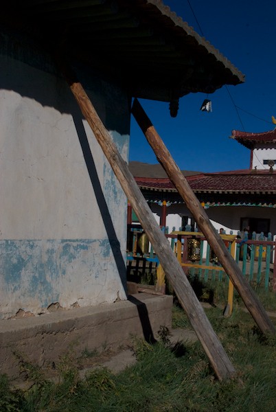 Timbers supporting one corner of the old Temple