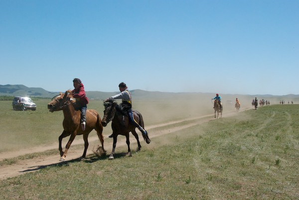 The finish of the horse race.