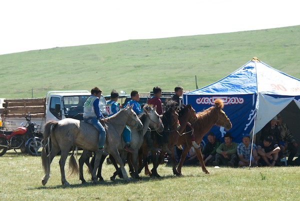 The five winners of the horse race riding in formation. They did a couple of full-circle wheels in unison. I was quite impressed.