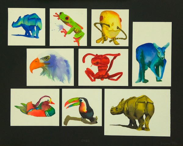 Exercises using watercolors or dyes.