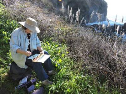 Getting my paints wetted and ready. I'm using a set of Yarka watercolors.