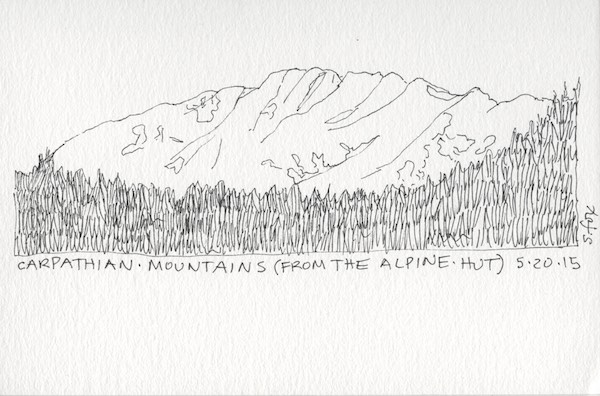 The third day we went on an eight hour hike high up into the mountains to what is called The Alpine Hut, which is where I did this sketch