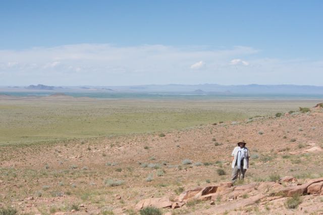 Viewpoint in Khar Us Nuur National Park from which one can see three sacred mountains, including Hokh Serkiin Nuruu