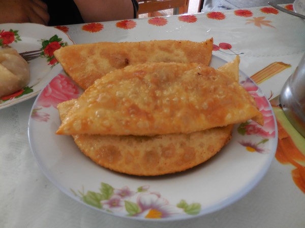 Khuushuur, which are fried mutton turnovers