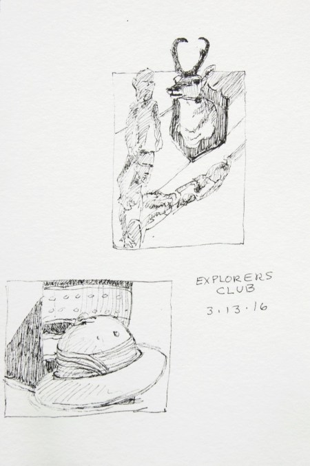 Pronghorn head mount and hat, Explorers Club, New York