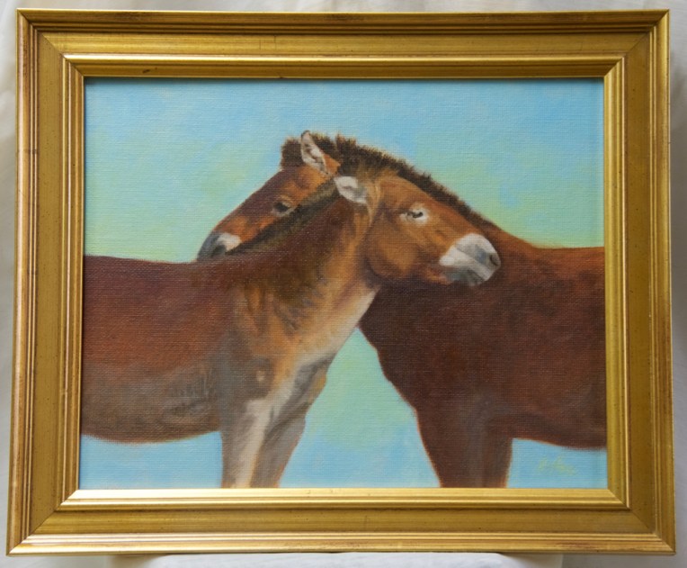 Grooming (Hustai Takhi) 8x10" oil 