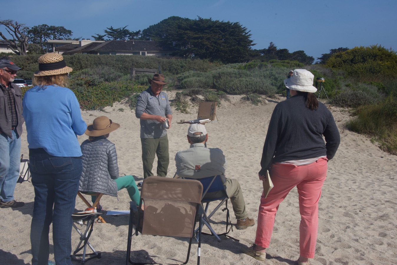 Paul gets the workshop under way with a demo at Carmel River State Beach.